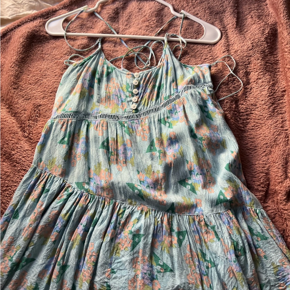Urban Outfitters Georgia Tiered Mini Dress Blue Floral Print